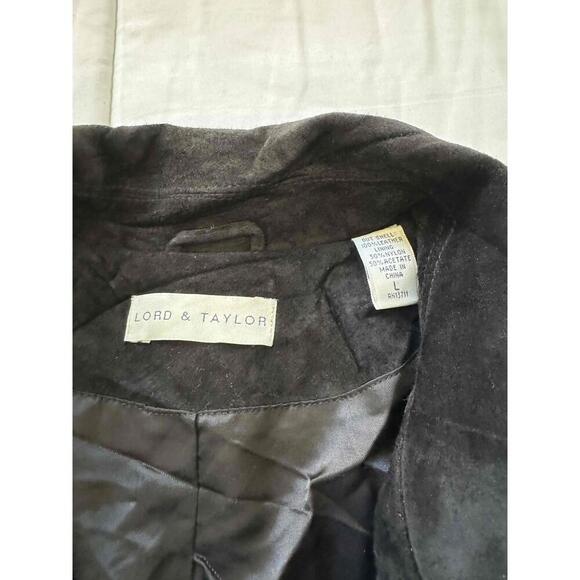 Lord Taylor Black Suede Button Up Collared Long Sleeve Jacket Large - Picture 3 of 8